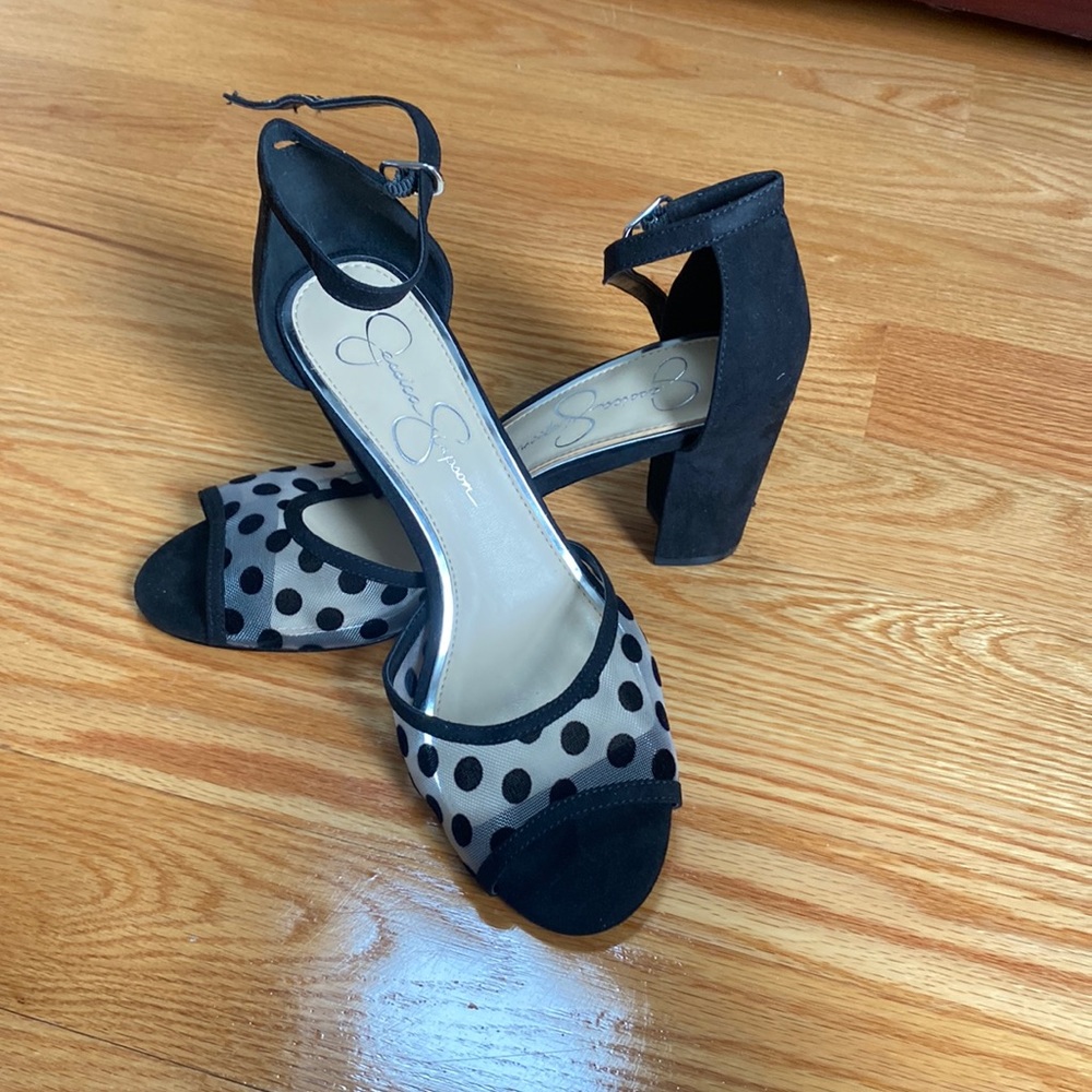 Polka dot peep toe heels